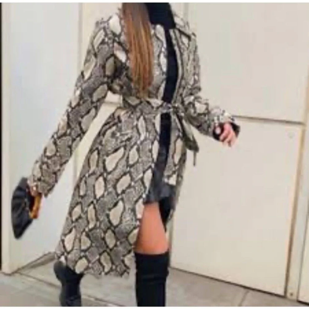 Choosy Luxe Exotic Vintage 90s Faux Snakeskin Leather Trench Coat Duster Jacket - Picture 2 of 11